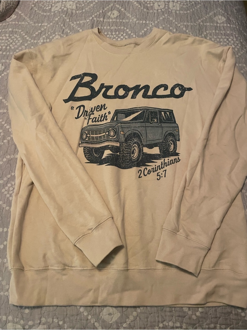Bronco 'Driven Faith' Cream Crewneck Sweatshirt
